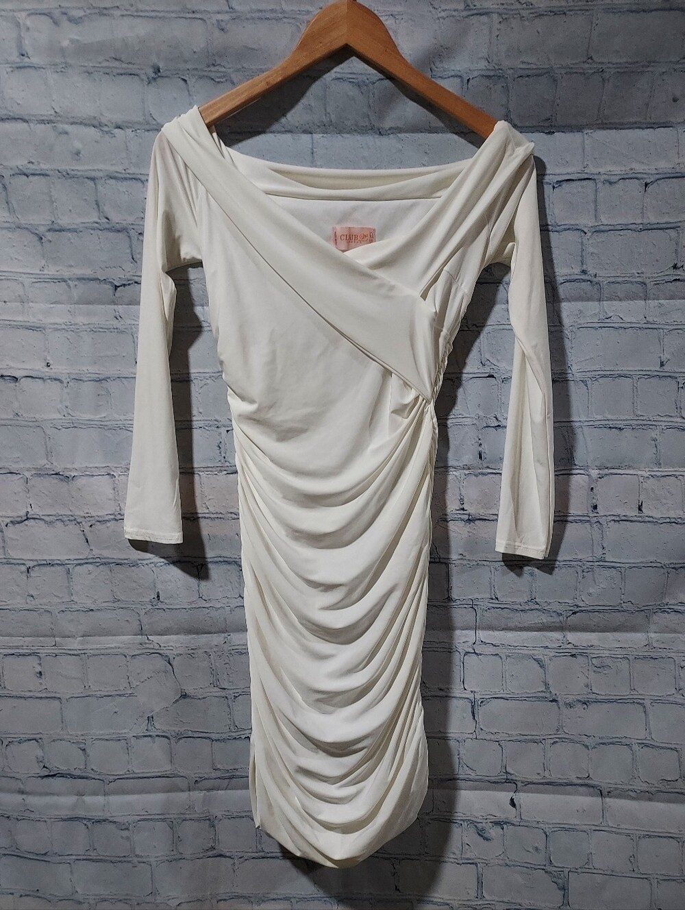 Club L London US 6 White Long Sleeve Body Con Mini Dress Ruching
